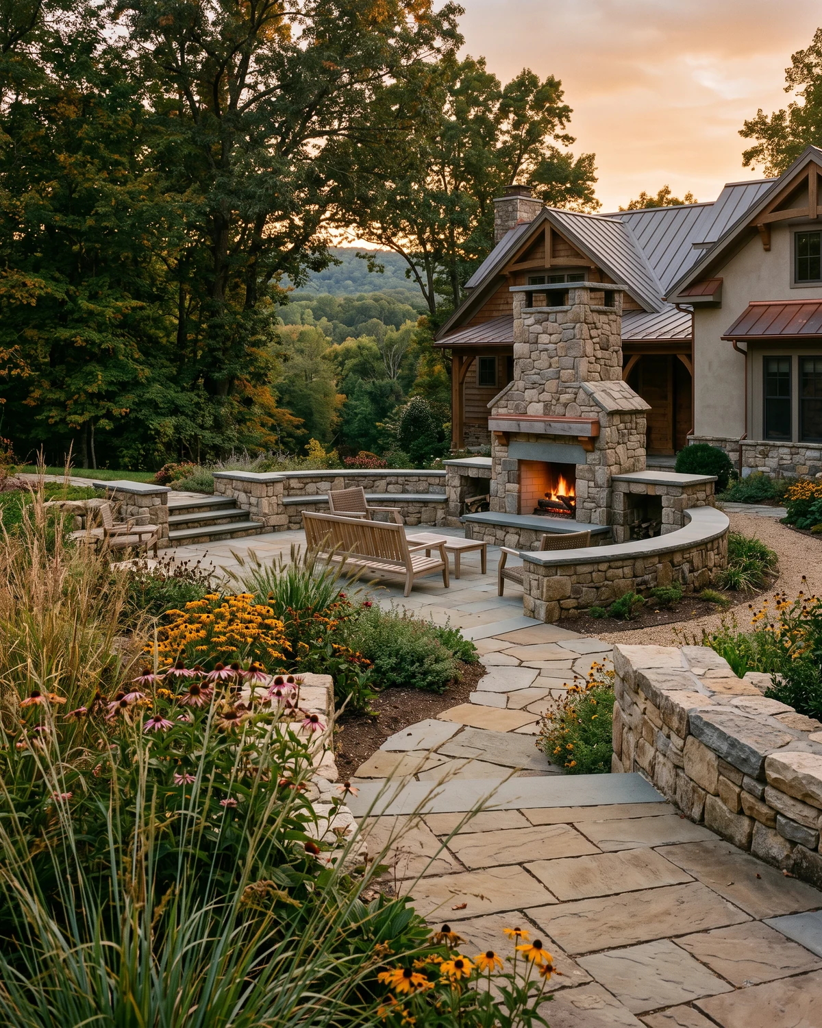 Generated Roanoke hardscape planning concept showing a distinct material and outdoor-room inspiration view
